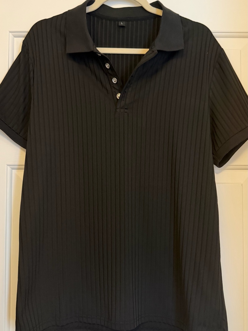 Men's Black Ribbed Short-Sleeve Polo